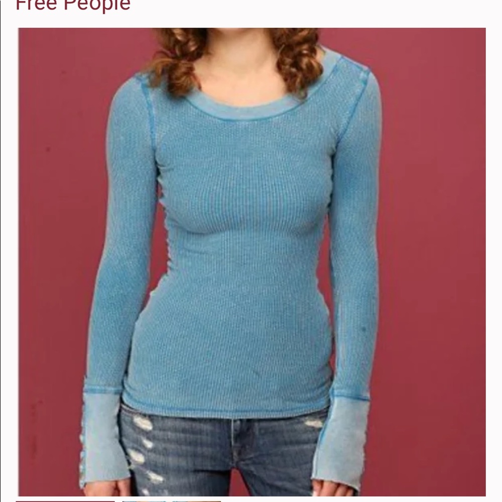 Free People Damsel snap cuff thermal top shirt blue sz M
